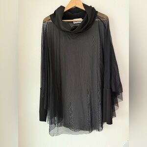 Joseph Ribkoff Poncho Shirt Womens M Black Long Sleeve Mesh Lined Cowl Neck